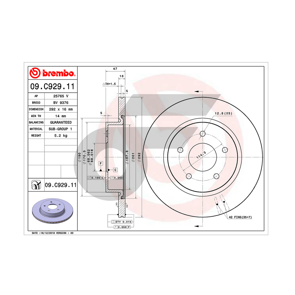 BREMBO จานเบรคหลัง X-TRAIL T32 | 292 MM. 5รู