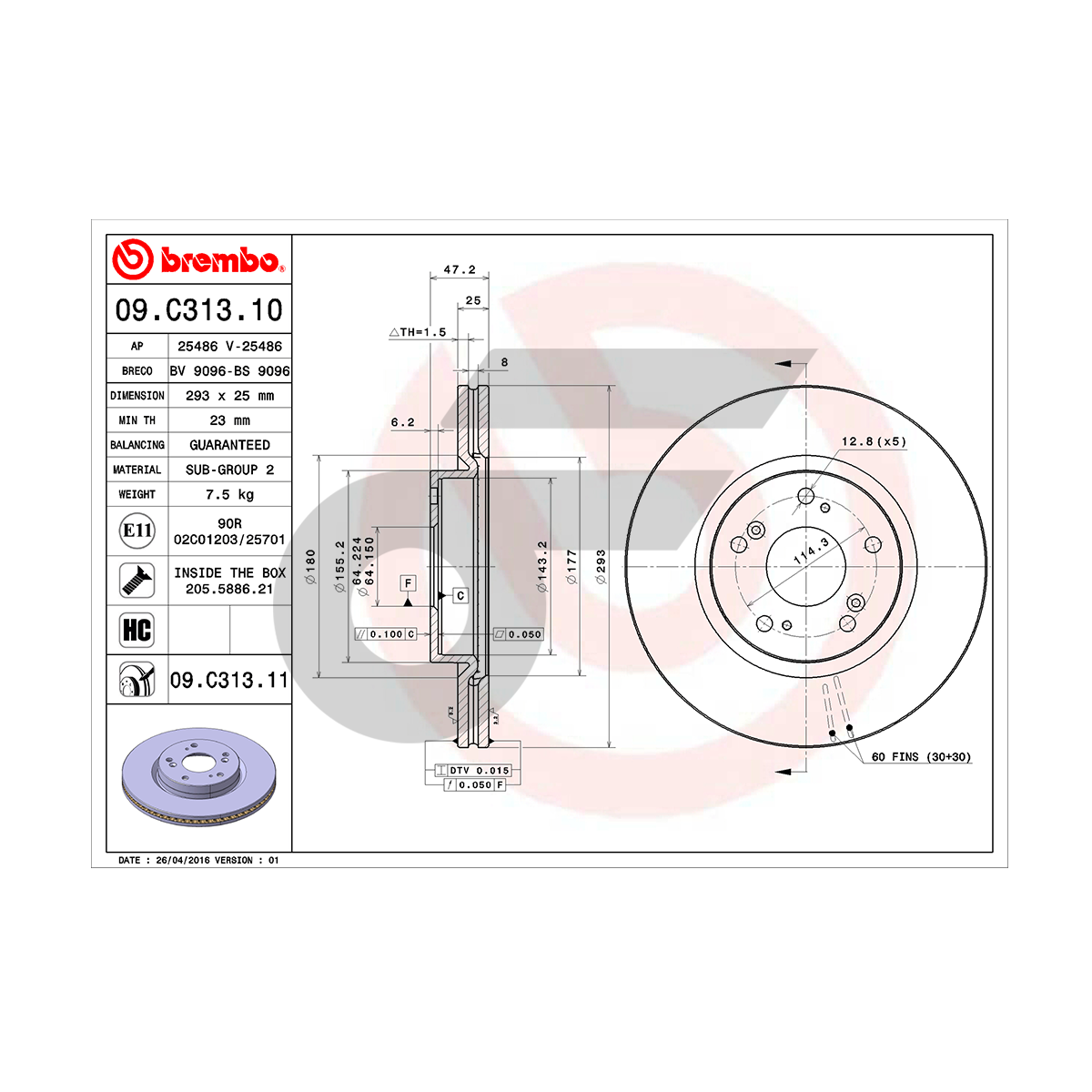 BREMBO จานเบรคหน้า ACCORD G10 ปี19 ปี19-ON |293MM. 6รู