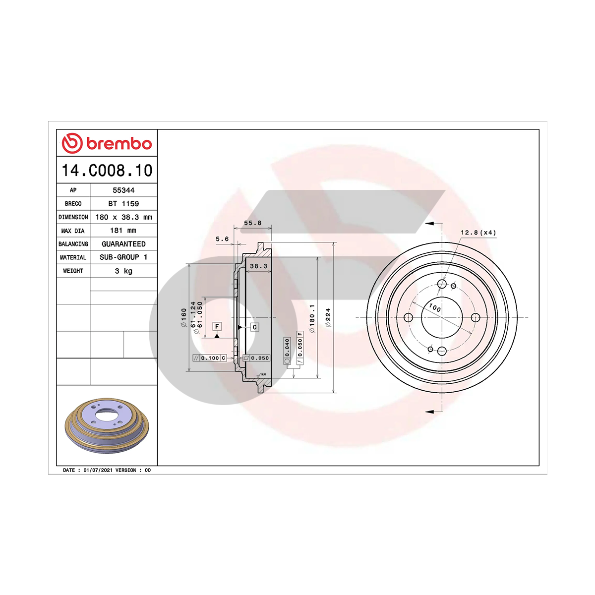 BREMBO จานเบรคหลัง JAZZ GD ปี03, BRIO ปี11 | 180 MM. 4รู