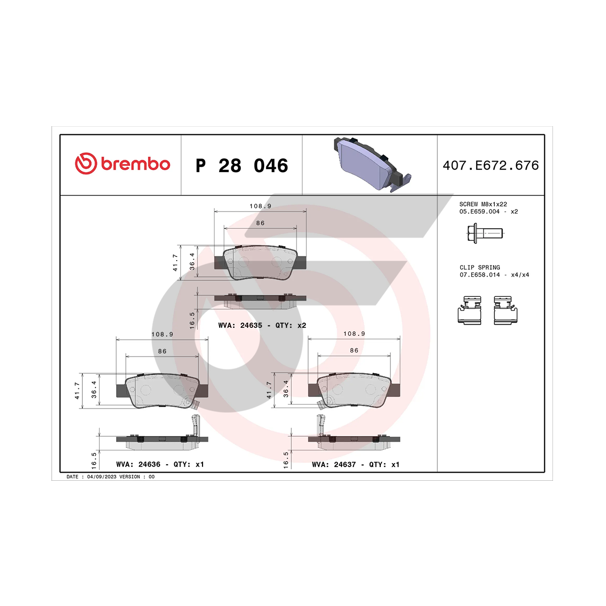BREMBO ผ้าเบรคหลัง CRV GEN5 1.6D 2.4 2WD 4WD ปี17-ON