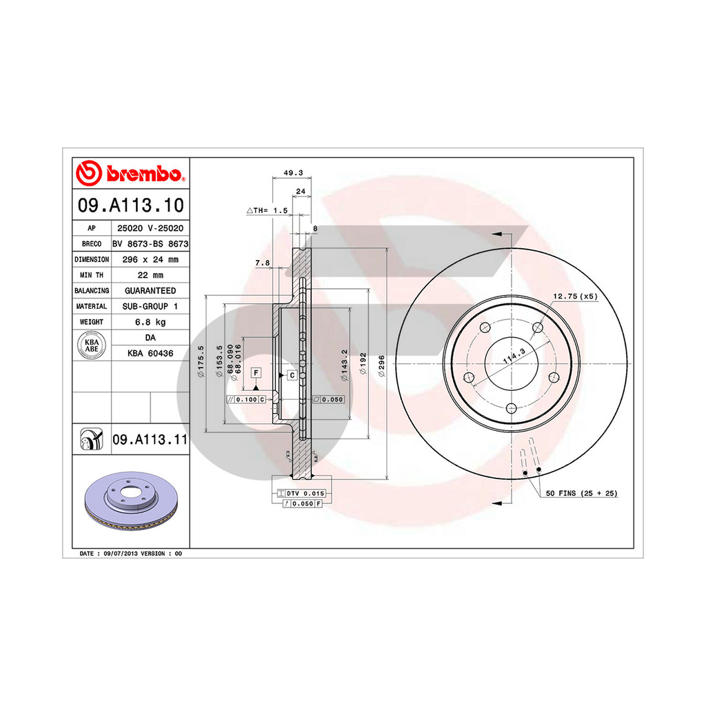 BREMBO จานเบรคหน้า TEANA J31 (2.3) ปี04-08 | 296 MM. 5รู