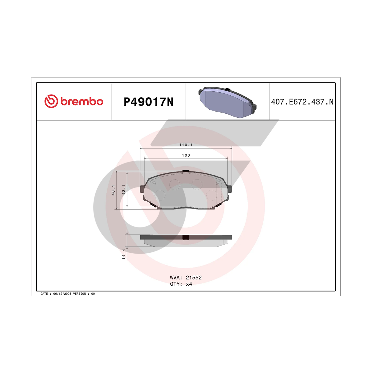 BREMBO ผ้าเบรคหน้า MX-5 NA 1.6 ปี90-94