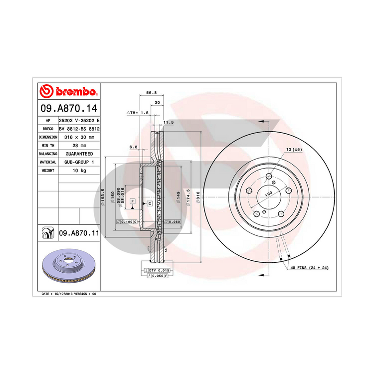 BREMBO จานเบรคหน้า FORESTER XT (SJ) 2.0LT | 316 MM. 5รู