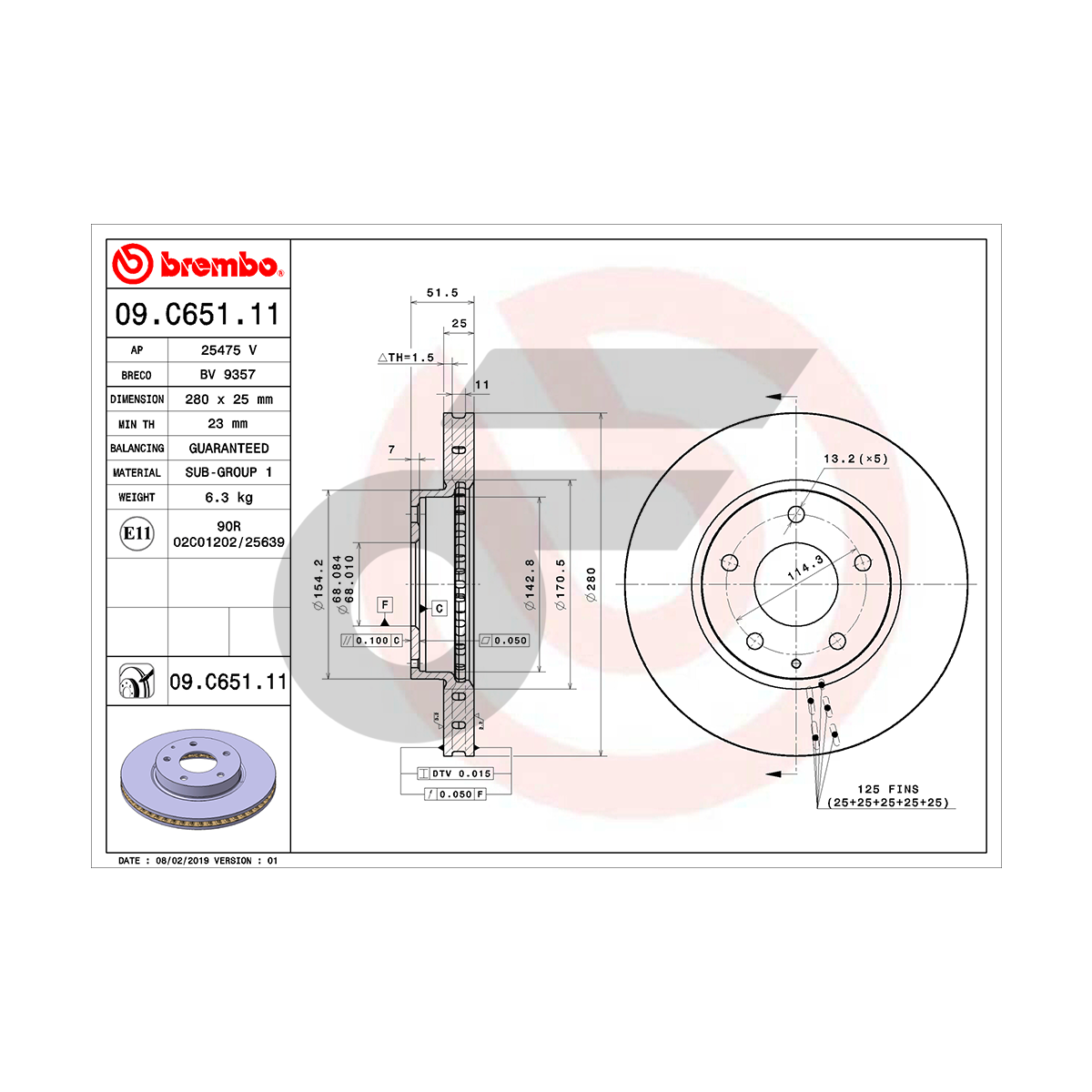 BREMBO จานเบรคหน้า CX-3 SKY DK 1.5D 2.0 ปี15-ON |280MM. 0รู