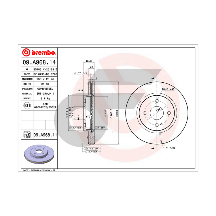 BREMBO จานเบรคหน้า MAZDA 2, FIESTA ปี10 | 258 MM. 4รู