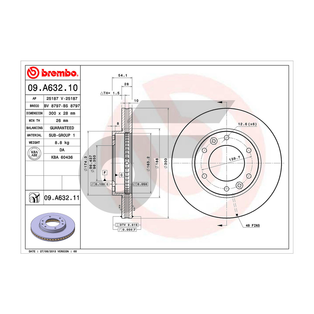 BREMBO จานเบรคหน้า GRAND CARNIVAL (2.7V6) ปี06 | 300 MM. 6รู