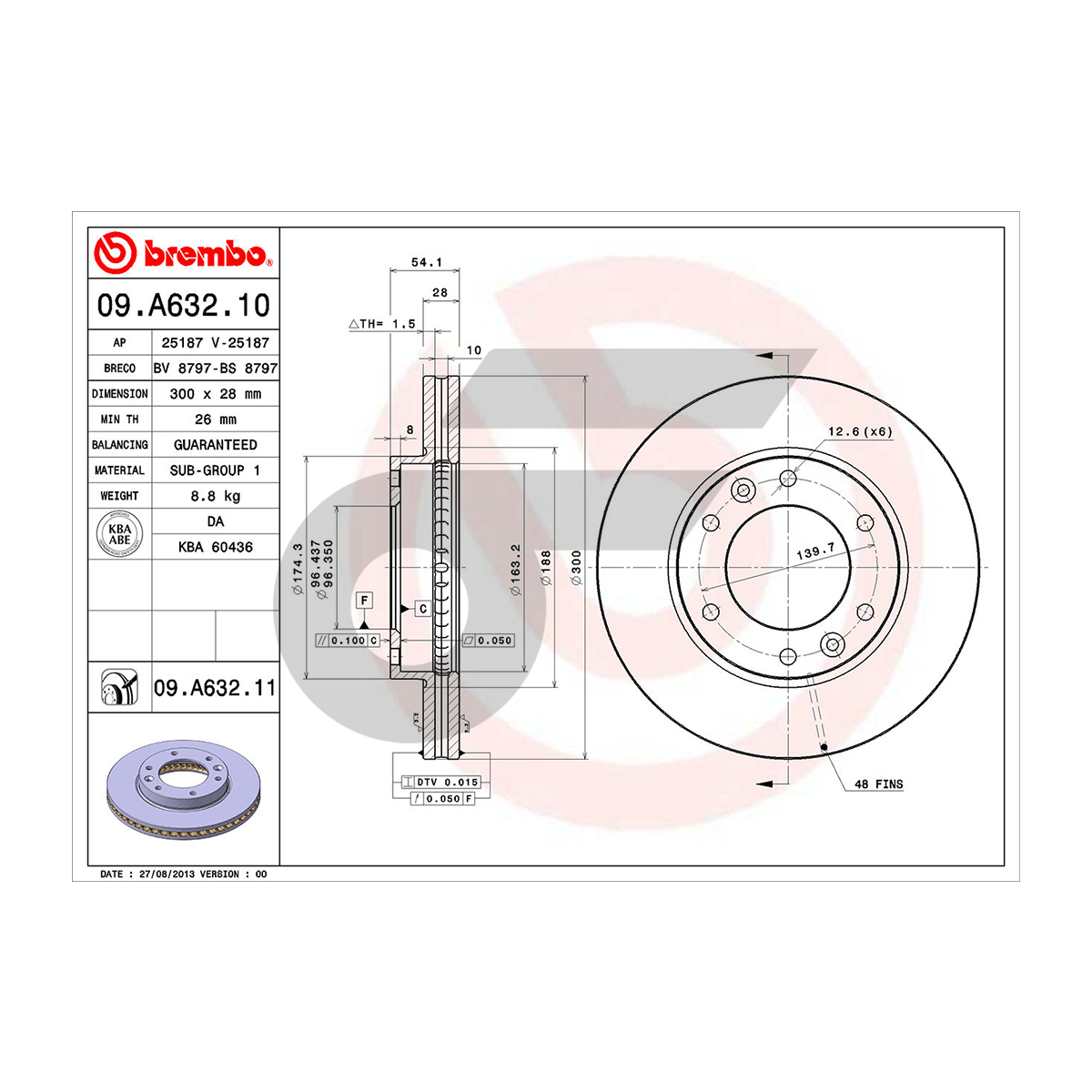 BREMBO จานเบรคหน้า KIA GRAND CARNIVAL 2.7V6 ปี06 |300MM. 5รู