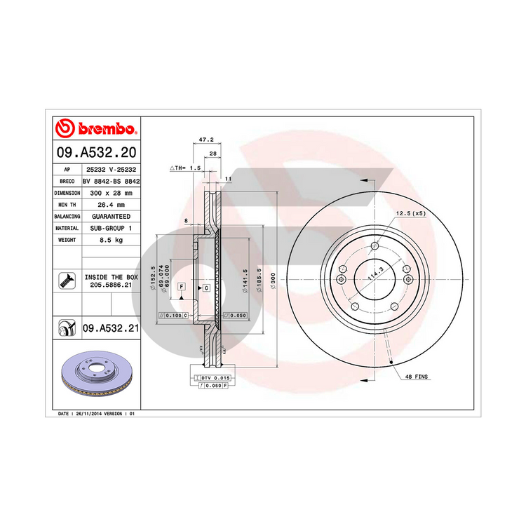 BREMBO จานเบรคหน้า VELOSTER 1.6T ปี11-17 | 300 MM. 5รู