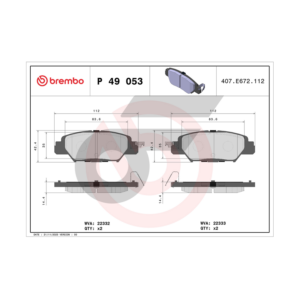 BREMBO ผ้าเบรคหลัง CX-5 KE เบรกมือไฟฟ้า ปี12-ON, CX-5 KF SKYACTIV ปี17-ON, MX-5 ND ปี15-ON