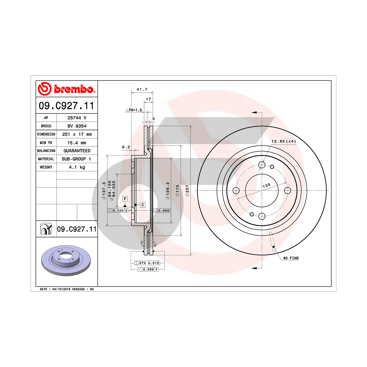 BREMBO จานเบรคหน้า ATTRAGE 1.2 ปี13-ON |251MM. 4รู