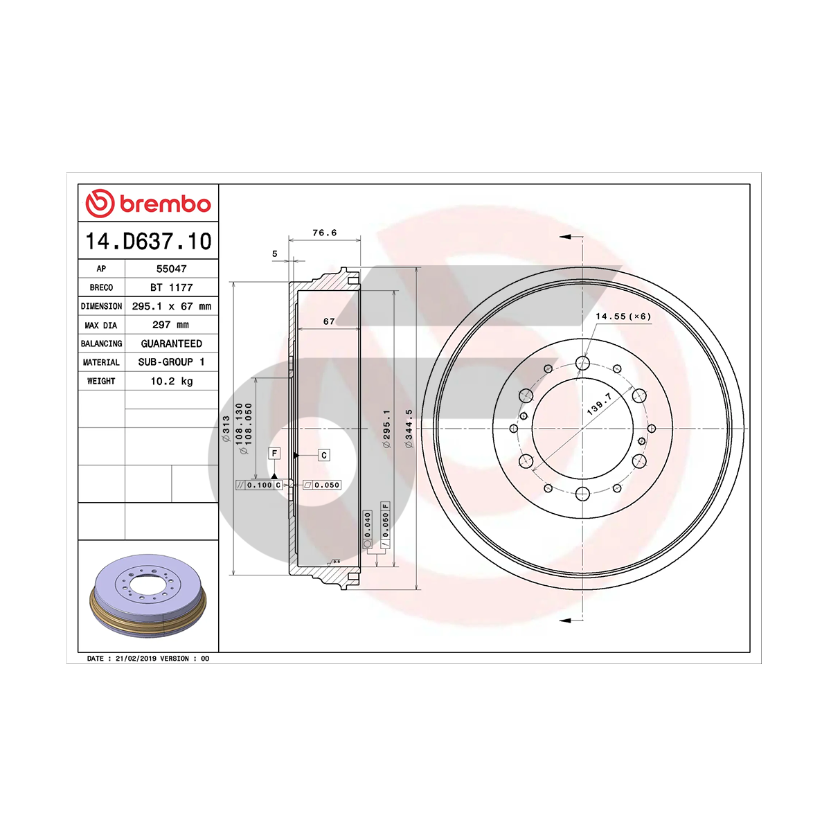 BREMBO จานเบรคหลัง VIGO 4WD, SMART, FORTUNER ปี05-15 | 295 MM. 6รู