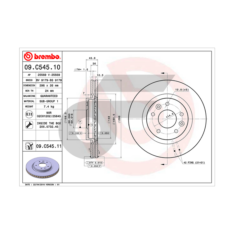 BREMBO จานเบรคหน้า X-TRAIL T32 296MM | 296 MM. 5รู