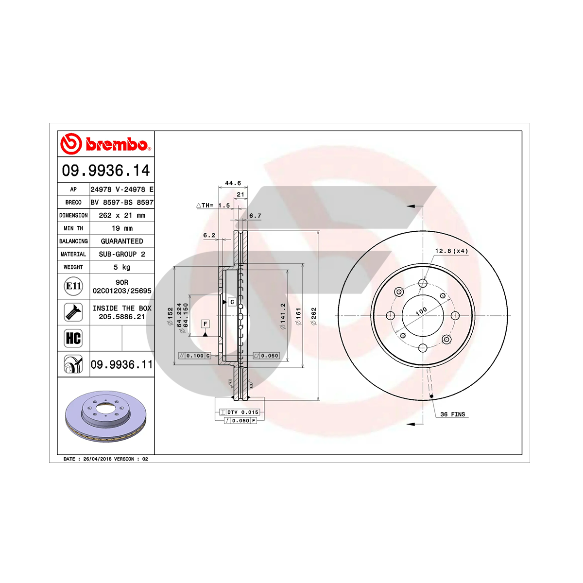 BREMBO จานเบรคหน้า JAZZ GE GK ปี09-14, CIVIC EK ES ปี96-05, FREED, MOBILIO | 262 MM. 4รู