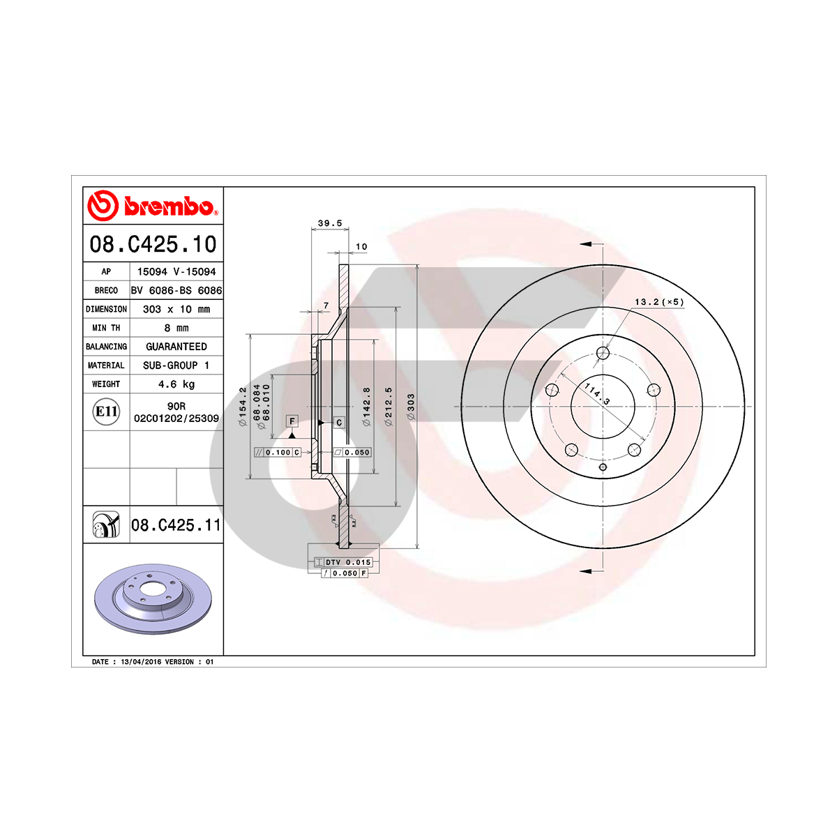 BREMBO จานเบรคหลัง CX-5 SKY KE 2.0 2.2D 2.5 ปี15-17, NEW CX-5 SKY KF 2.2D 2.5 ปี17-ON |303MM. 5รู