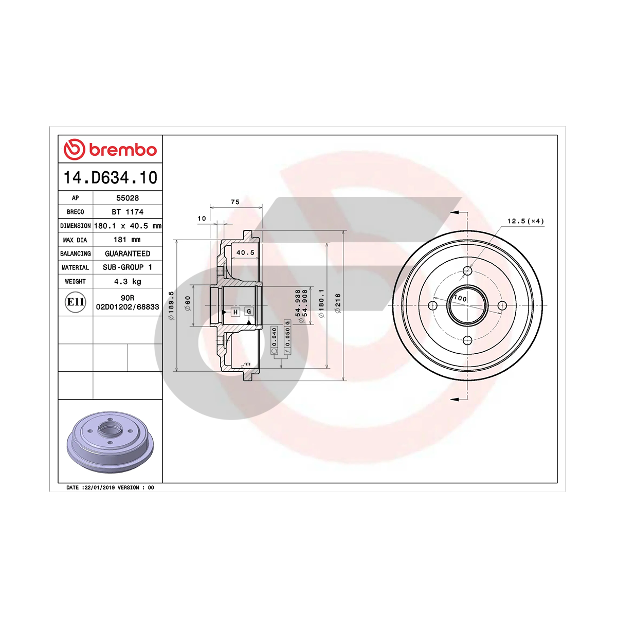 BREMBO จานเบรคหลัง MARCH ปี10 | 180.1 MM. 4รู