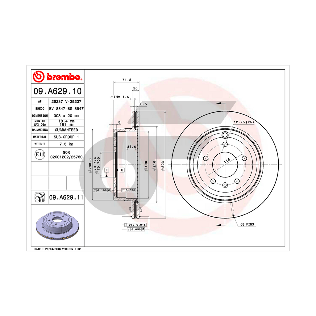 BREMBO จานเบรคหลัง CAPTIVA ปี06 | 303 MM. 5รู