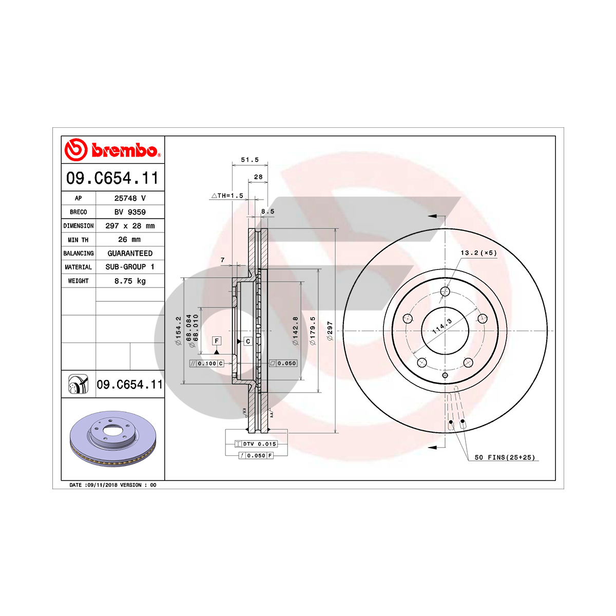 BREMBO จานเบรคหน้า CX-5 KE ปี12-16 |296MM. 5รู
