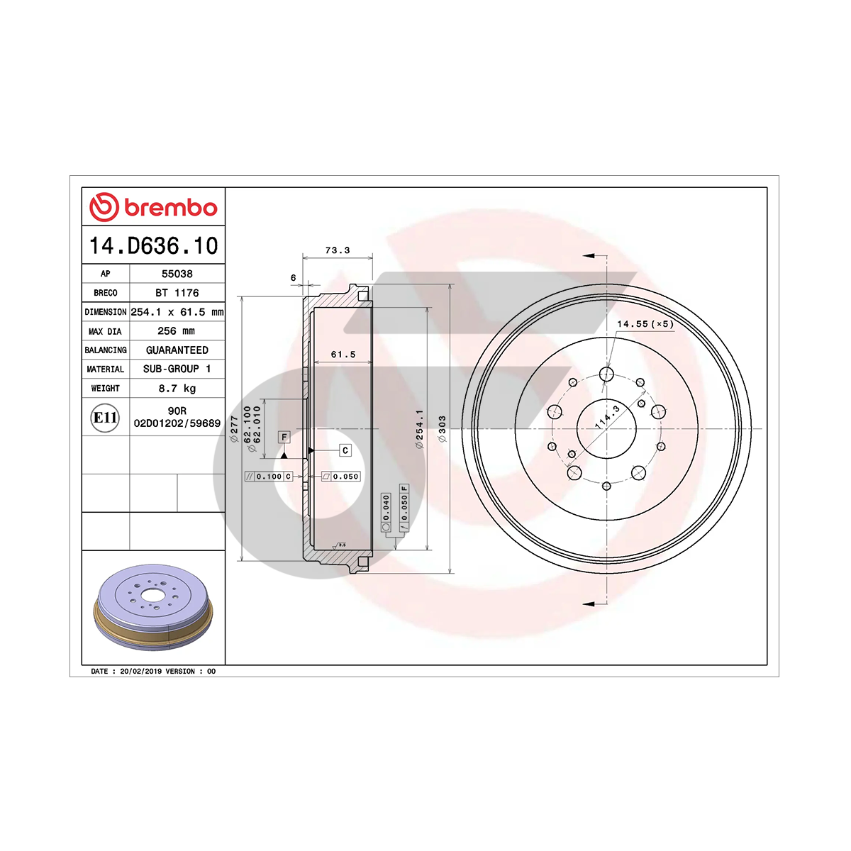 BREMBO จานเบรคหลัง VIGO 2WD ปี04, SMART | 254 MM. 5รู