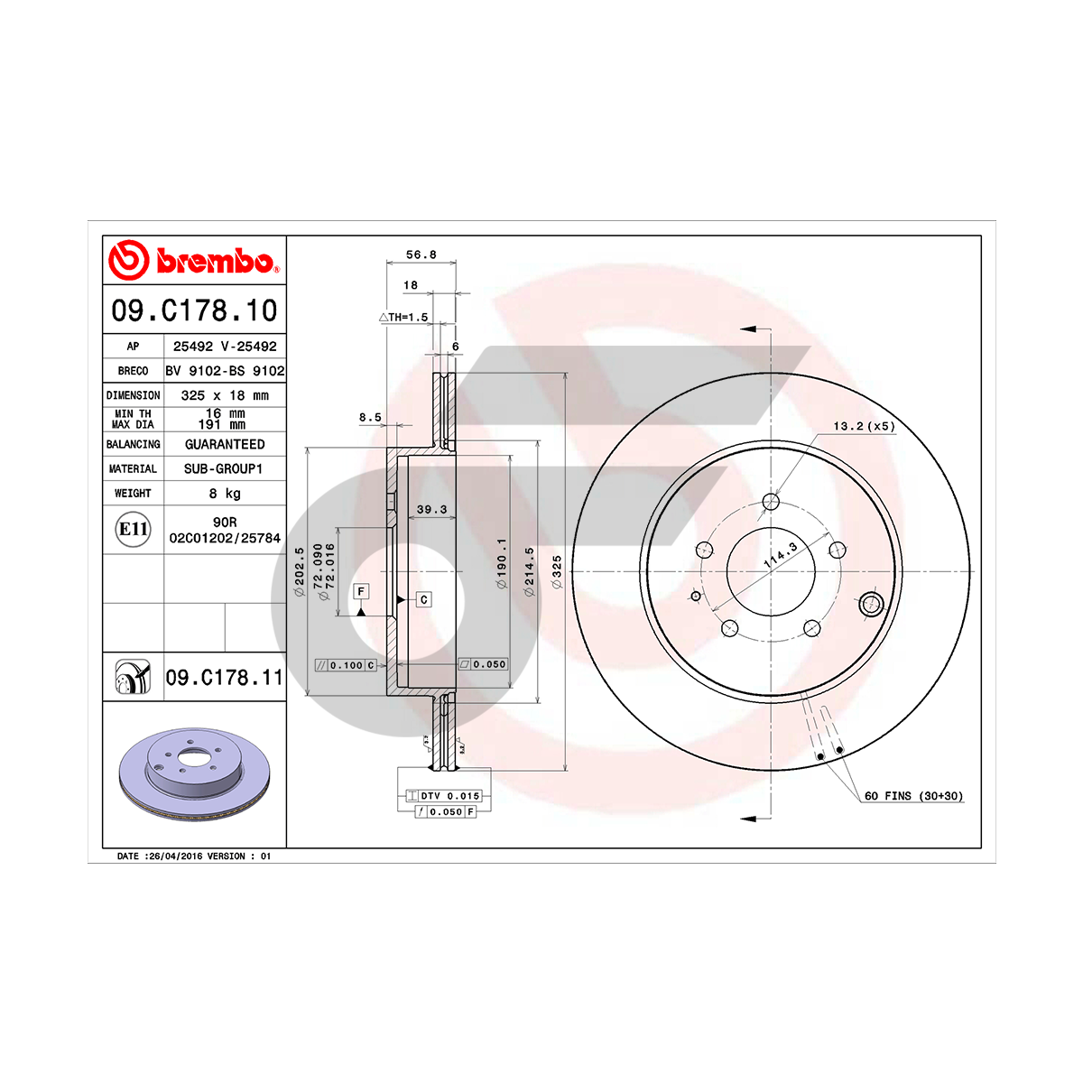 BREMBO จานเบรคหลัง CX-7 ปี07, CX-9 ปี09 |325MM. 5รู