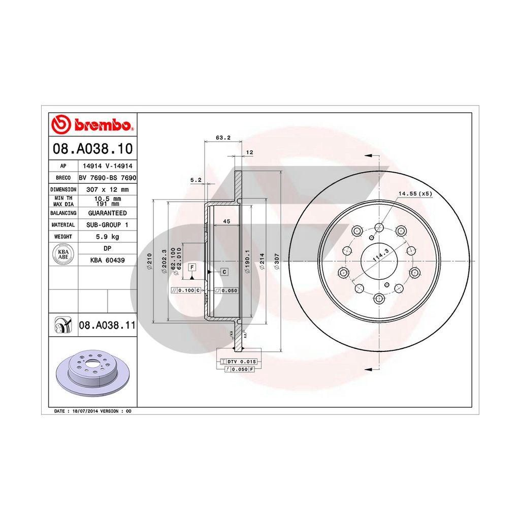 BREMBO จานเบรคหลัง IS200 GS300 ปี97 | 307 MM. 5รู