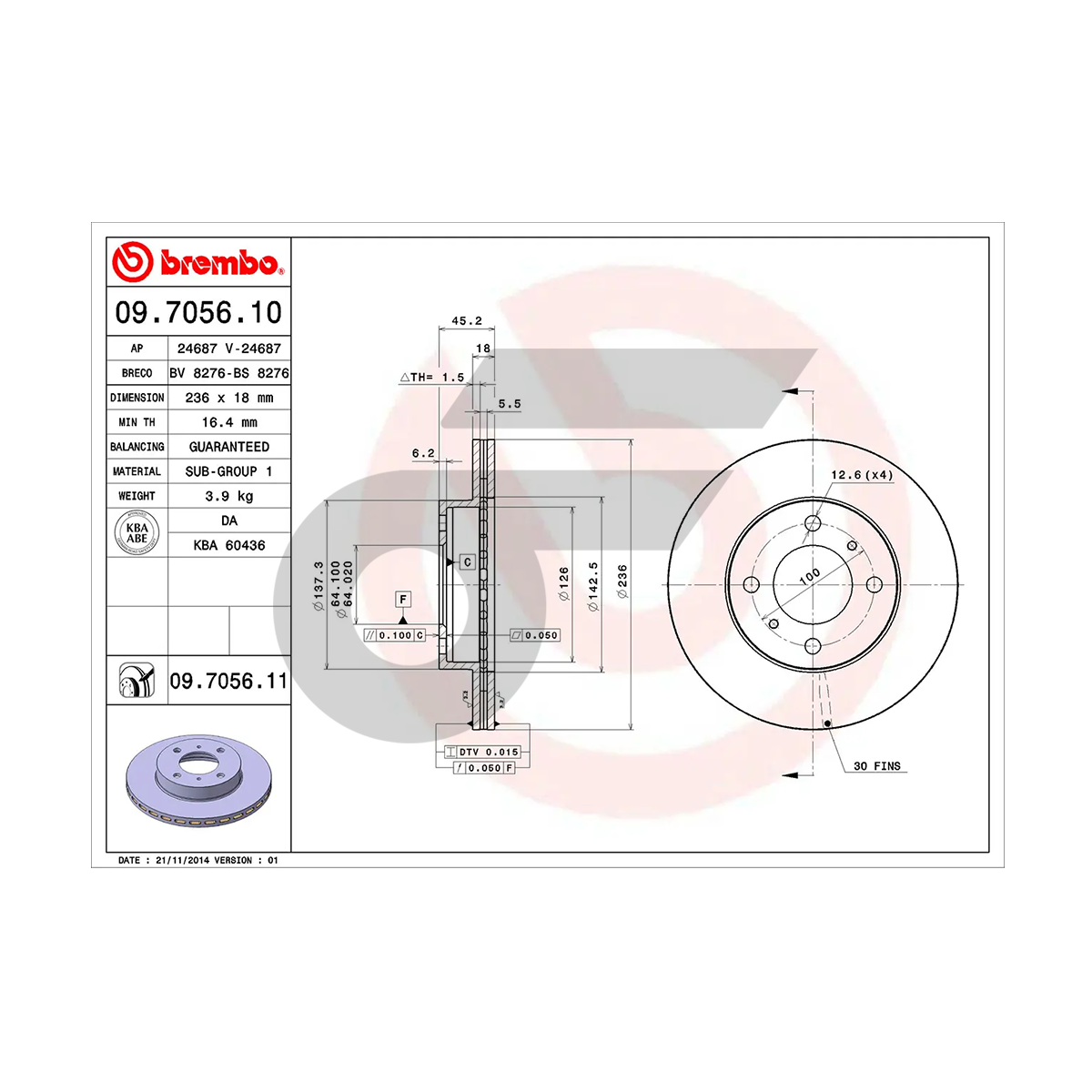 BREMBO จานเบรคหน้า LANCER E-CAR CK2 | 236 MM. 4รู