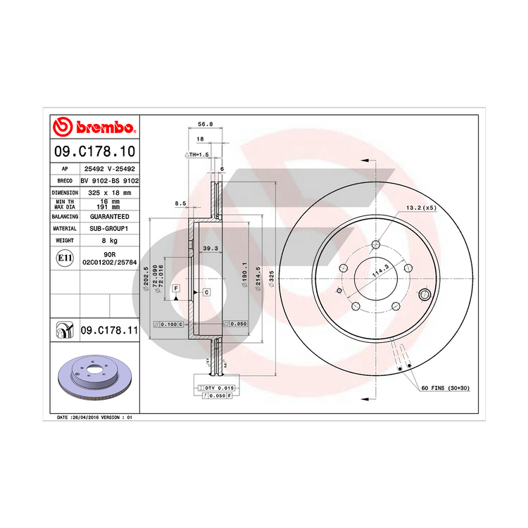 BREMBO จานเบรคหลัง CX-7 ปี07, CX9 ปี09 | 325 MM. 5รู