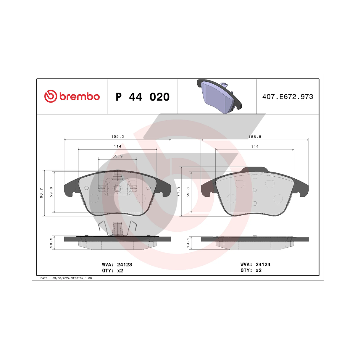 BREMBO ผ้าเบรคหน้า MG GS 1.5T 2.0T ปี15-ON , MG HS 1.5T PHEV ปี19-ON