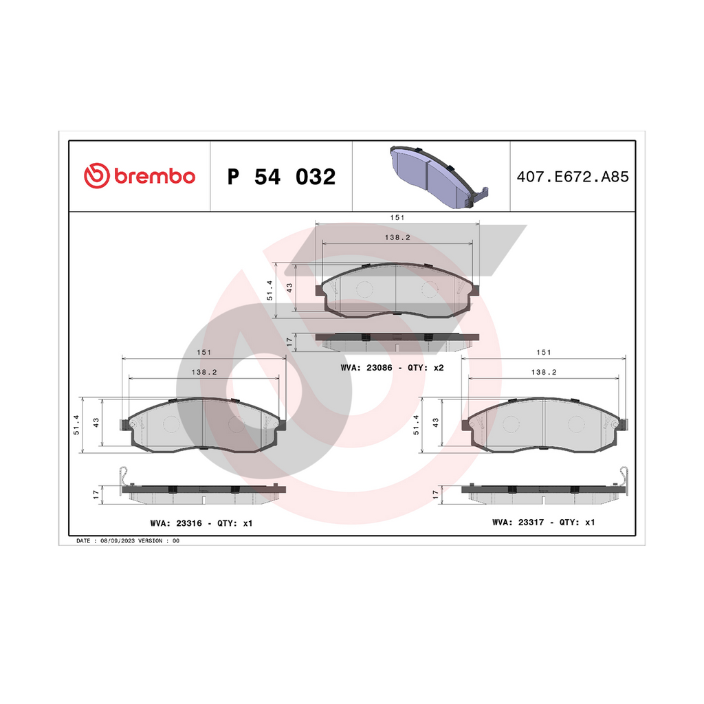 BREMBO ผ้าเบรคหน้า CEFIRO 3.0 V6 A32 ปี96