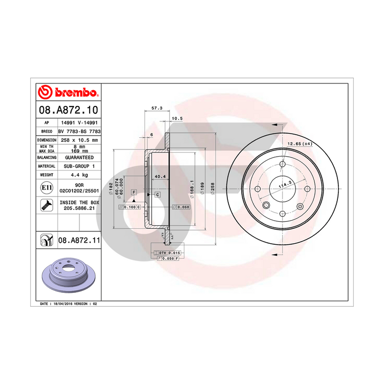 BREMBO จานเบรคหลัง OPTRA, AVEO 1.4L 1.6L | 257 MM. 4รู